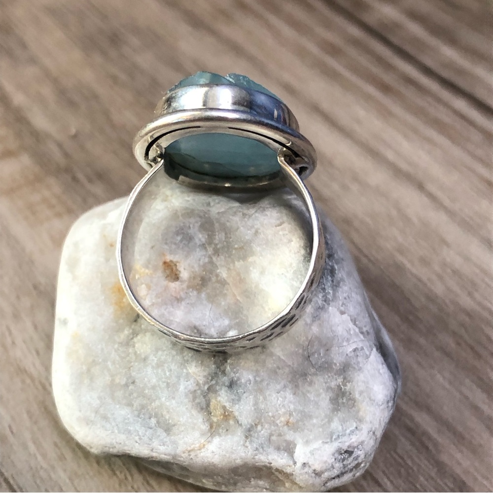 Sterling Raw Aquamarine Ring 7.5 - Picture 2 of 7